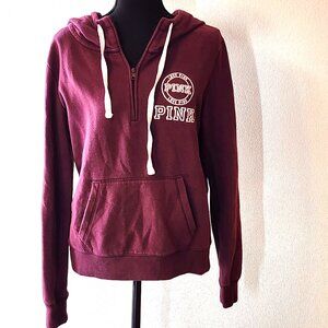 Victoria's Secret Pink Women's M  Maroon Hoodie Quarter Zip Sweatshirt EUC #594